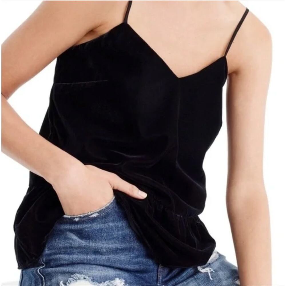 J. Crew Velvet Peplum Tank Top Black H2224 Size 00